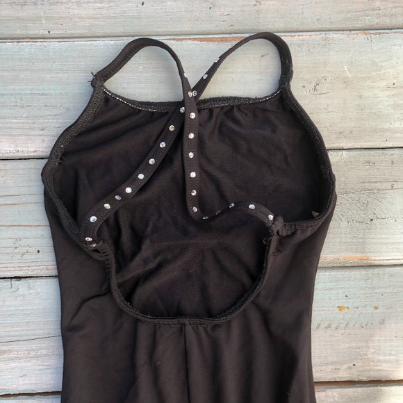 Motionwear Black Camisole Dance Leotard with Rhinestone Straps - Picture 3 of 6
